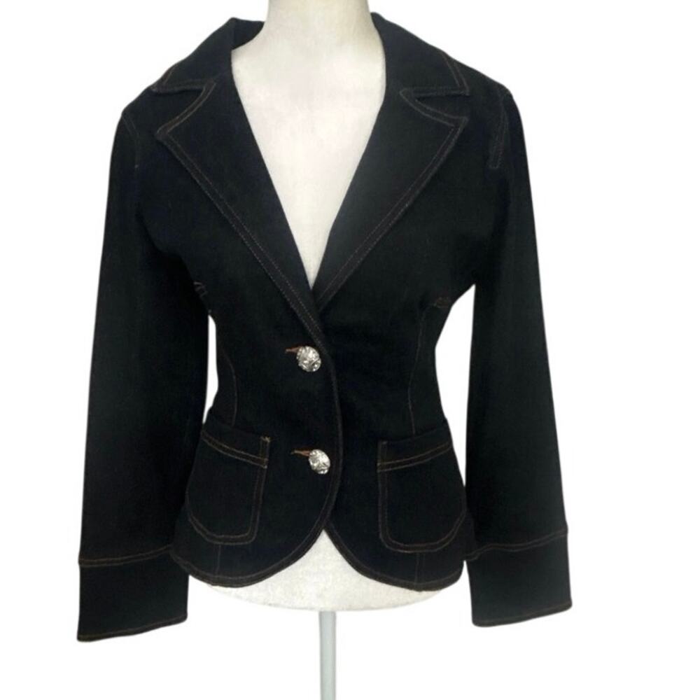 Nicole Miller Y2K Dark Wash Denim Blazer Rhinestone Button Cowgirl Western  6